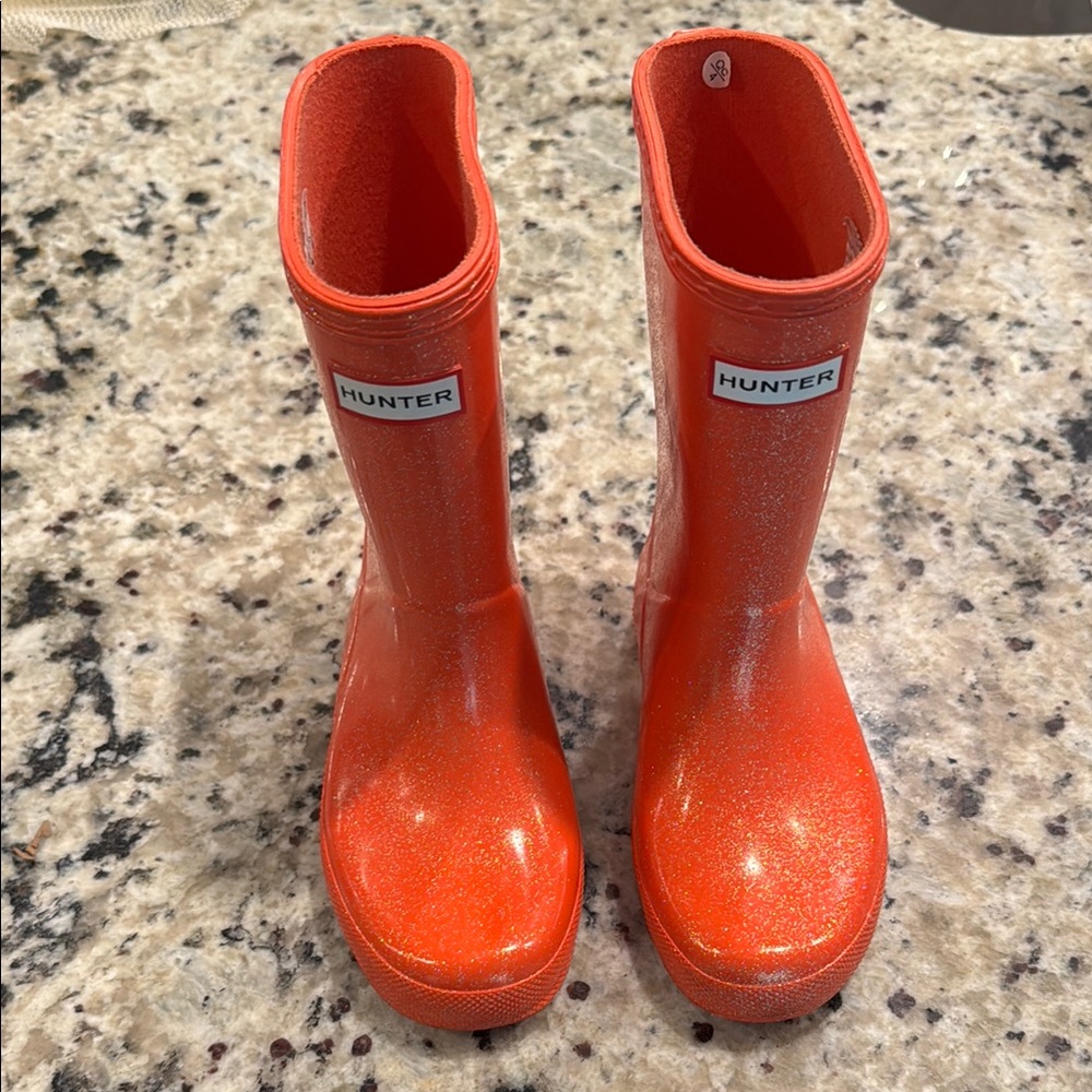 Hunter Kids Sparkling Orange Rain Boots